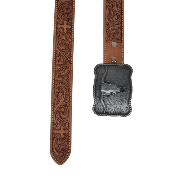 NWT MYRA BAG Leather belt Structured Hand-Tooled with Longhorn Buckle - Picture 3 of 4